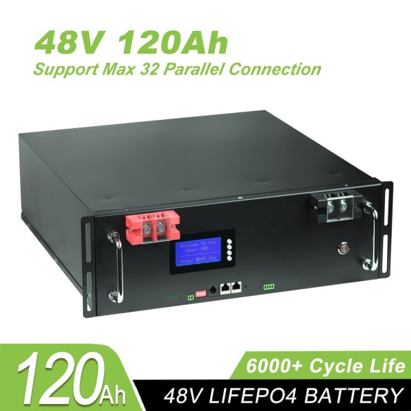 48V 120Ah LifePO4 batteri Inbyggt BMS 6kWh 32 Parallell CAN/RS485 Kommunikation Protokoll Lithium Ion Batteri