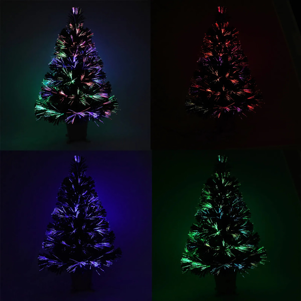 24 Grøn Forbelyst Mini  Fiber Optik Bordplade Kunstig Juletræ med LED lys