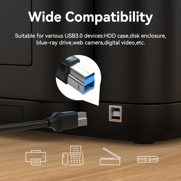 Ventation USB C till USB Typ B 3.0 Kabel för HDD Case Disk Hölje Webb Kamera Digital Video Blue ray Drive Type C Square Cord