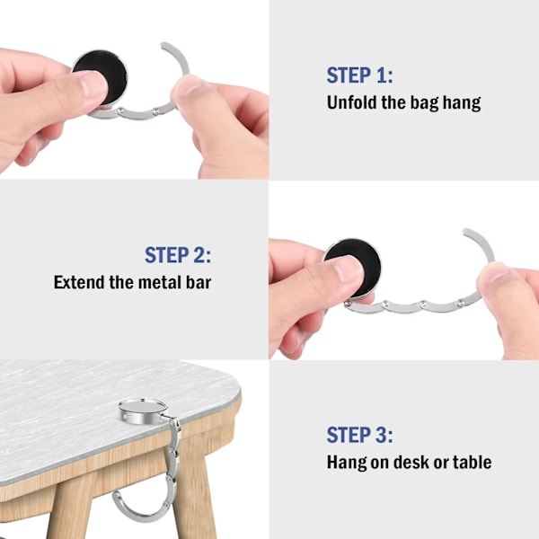 Hög kvalitet 4 delar Vikbar Handväska Hängare för Bord Bärbar Metall Hängande Non-Slip Mångsidigt väska krokar