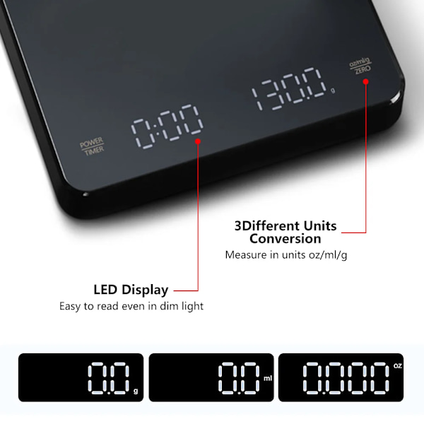 Digital kaffe våg med timer LED skärm kök våg