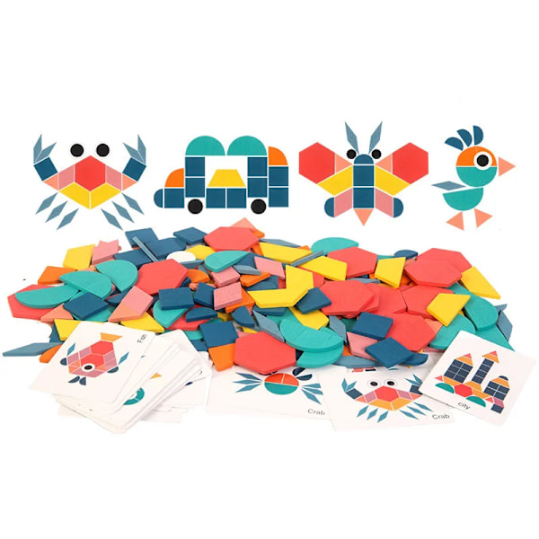 180 bitar Montessori Barn Trä 3D Geometrisk Form Pussel Pussel Tavla Set Baby Tidig Utbildning Leksaker för Barn