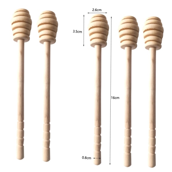 Best kvalitet 5 biter Honning Dipper Pinn Lang Håndtak Tre Honning Mixer Røre Praktisk Bar Ske 16cm Honning Miksestav Kjøkken Verktøy