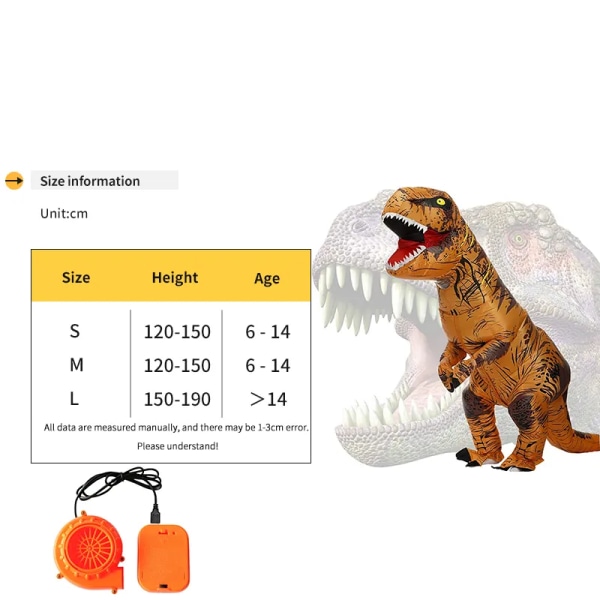 Lapsi aikuinen Unisex puhallettava dinosaurus tyrannosaurus rex cosplay asu lapset