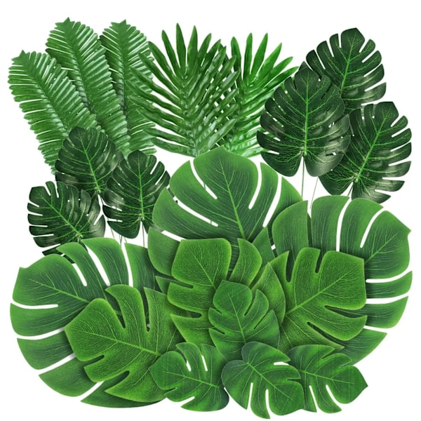 21 bitar Tropical Palm Löv Sommar Monstera Konstgjord Side Sköldpadda Löv För Hem Fest Inredning