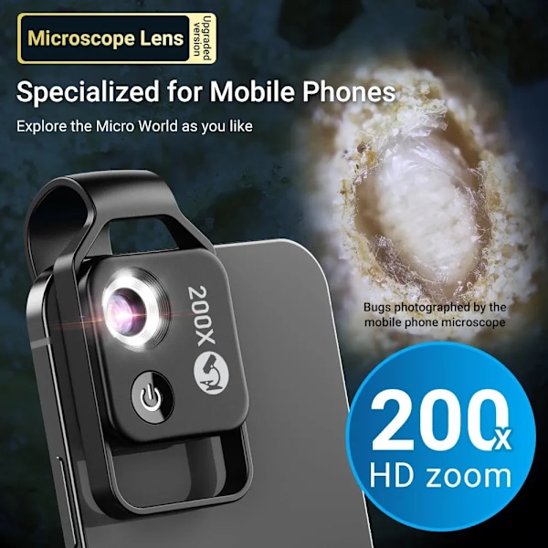 200X lomme mikroskop linse med CPL filter LED lys