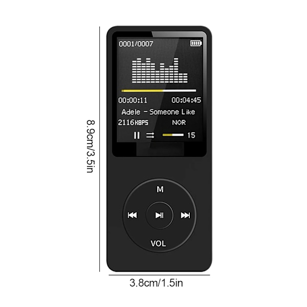 MP3 spelare USB Laddning Inspelning Digital Display Skärm Media Förlustfri Bärbar Ficka Sport Löpning Promenad Musik Spela