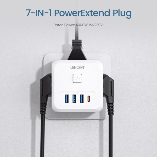 Wall Socket Extender 7-in-1 EU Plug Laturi On/Ooff kytkin