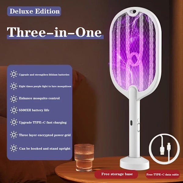 3 in 1 sähkö Mosquito Swatter, Mosquito Killer lamppu   TYPE-C latauksella