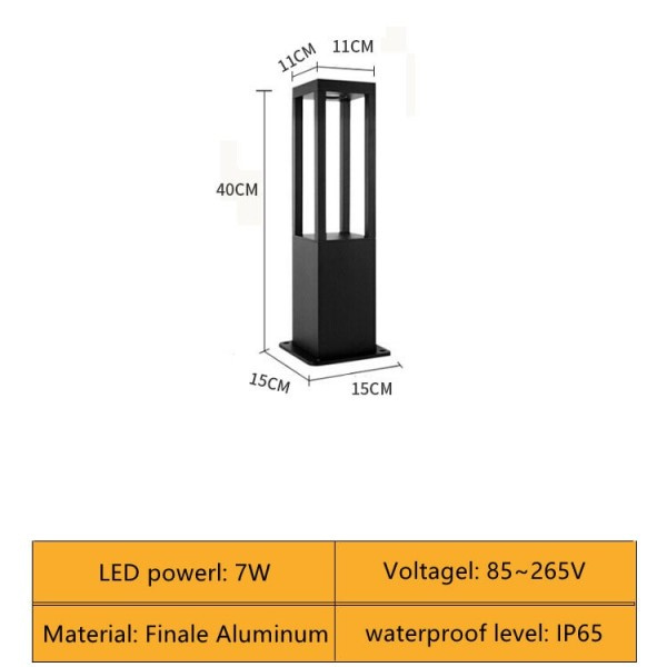 Moderni ulko vedenpitävä LED pitkä nurmikon lamppu 7W 85~265V viimeistely alumiini neliö katu valo