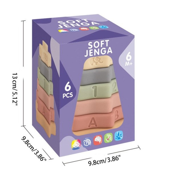 6st set färgglad stapling torn barn baby leksaker montessori mjuk silikon häckande block med djur digitalt mönster tidigt lär leksak
