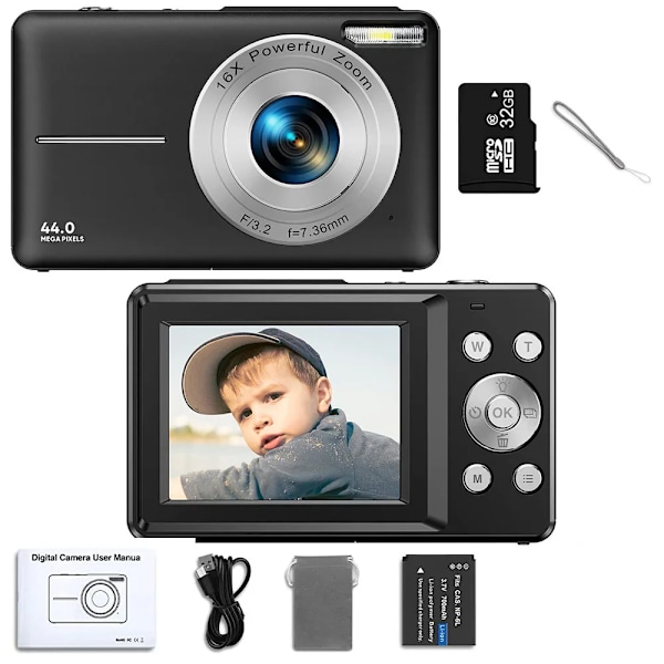 Lapset videokamera 16x zoom kompakti 1080P 44MP kamerat