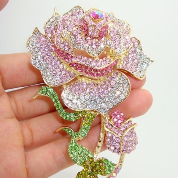 Mode Romantisk Inläggning Rosa Rhinestone Ros Knapp Brosch Dam Utsökt Elegant Klänning Smycken