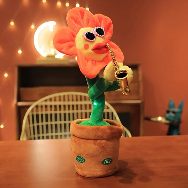 Musical Sang Dans Legetøj Repeating Taling Record Speaking Solflower Soft Plysh