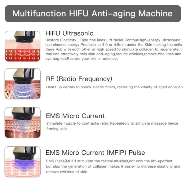 4 in 1 Mini Hifu Machine Ultraääni RF iho kiristys ryppyjä estävä kasvo hierontalaite