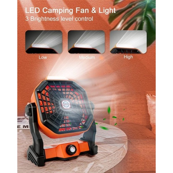 Bærbar Genopladelig Justerbar Speed Lantern Camping Blæser Med LED lys
