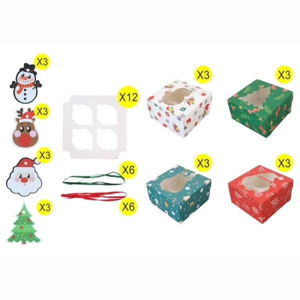12 bitar jul 4 hål present kartonger för semester bakelser cupcakes brownies jul papper