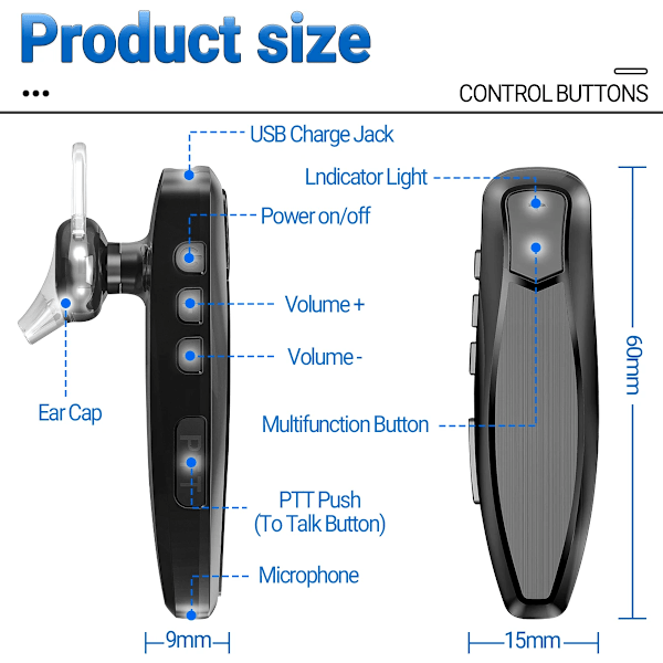 Walkie Talkie Langaton Bluetooth PTT Kuuloke Kuuloke Hands-free K Plug