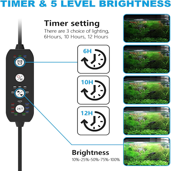 60 cm Auto På Av Akvarium LED Lys med Timer Full Spectrum Fish Tank Lys for Vann Planter acquariam