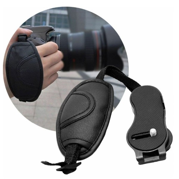 Läder hand grepp handled rem för DSLR kameror passar för Nikon Canon
