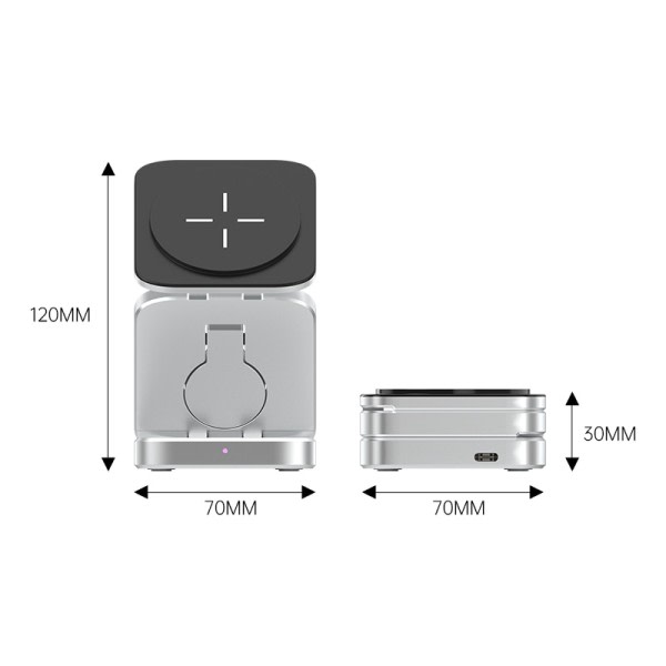 3 i 1 foldbar magnetisk trådløs lader stativ for iPhone 14, 13, 12 Pro/Max/Plus, AirPods 3/2 Station Dock