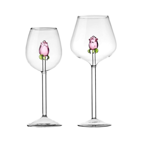 Creative 3D Rosa Glas Ros Inbyggd Rött Vit Vin Glasögon Kopp Stemware Bägare Champagne Flöjt