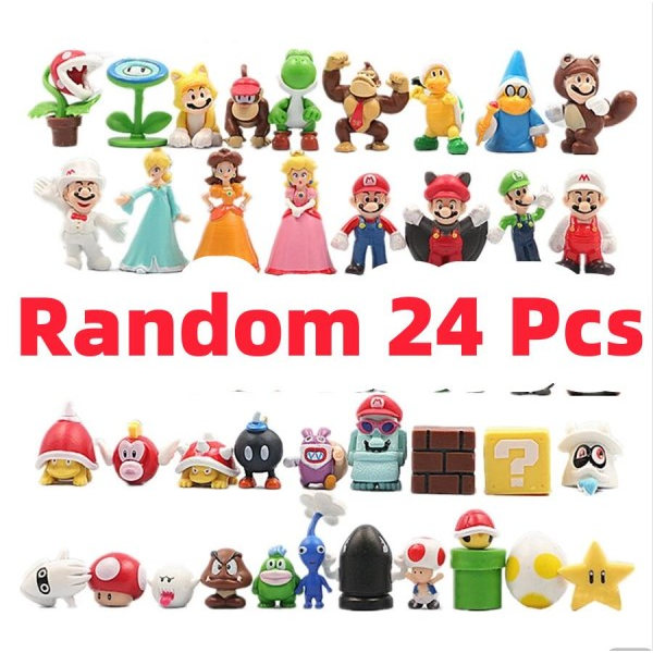 48 stk Super Mario Bros Action Figurer Kawaii Bowser Anime Figur med oppbevaringspose for barn leker