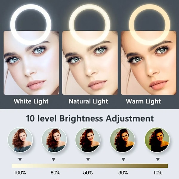 10 tommer Selfie Ring Lys, Photography Fill Light Led Ring Lampe Ringlight