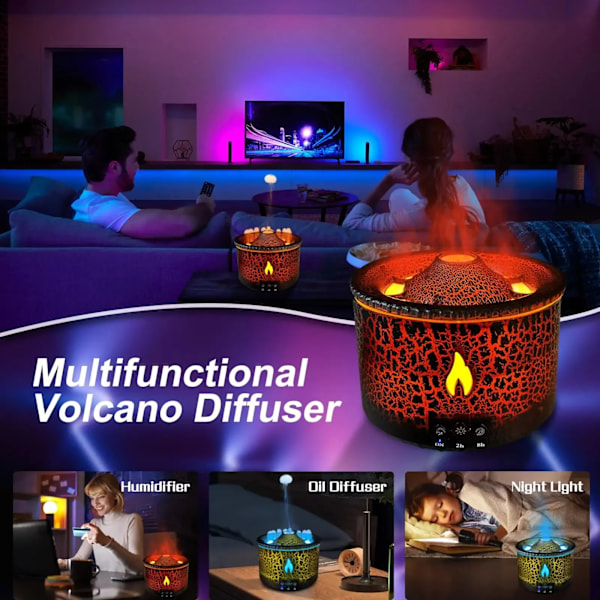 Eterisk Olje Diffuser Luftfukter Aroma Diffuser Aromaterapi Vulkan Luftfukter med flamme & Volcano Mist Mode 2 Colors Timer