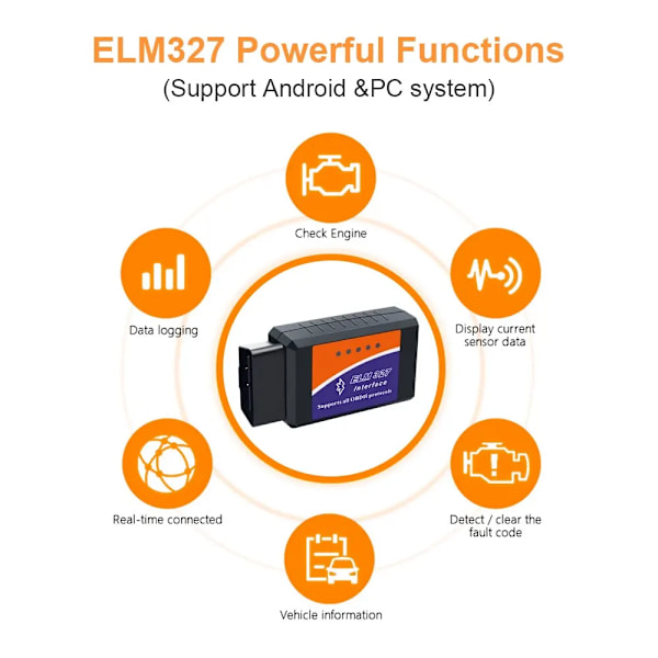 Diagnostiikka instrumentti Android Windows ELM327 OBD2 V2.1 Bluetooth auto ilmaisin