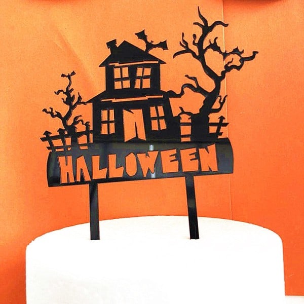 Halloween pynt akryl trehus mønster halloween kake topper fest morsom kake pynt