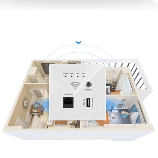 300Mbps 220V ström AP Relä Smart Trådlös WIFI repeater förlängare Vägg Inbäddad 2,4Ghz Router Panel