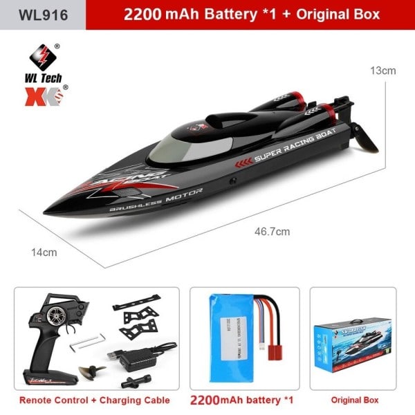 RC Båd 2,4Ghz 55KM/ H Børsteløs Høj Speed Racing Skib 2200mAh Fjernbetjening Kontrol Speedbåd Legetøj