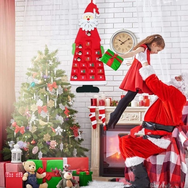 Advent kalender stoff jul hengende anheng nissen filt pynt diy advent kalendere