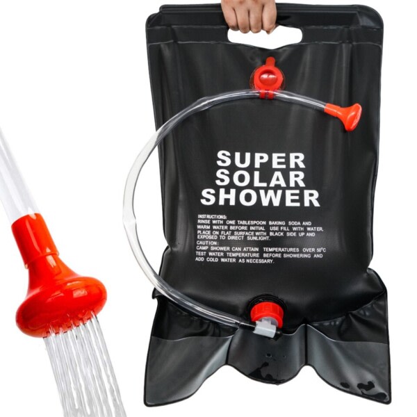 Bärbar dusch väska med strömbrytare slang och plast huvud stor kapacitet vatten lagring