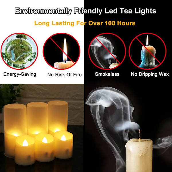 24 deler Oppladbare LED stearinlys Ved USB Timer Fjernkontroll Flimrende flammer
