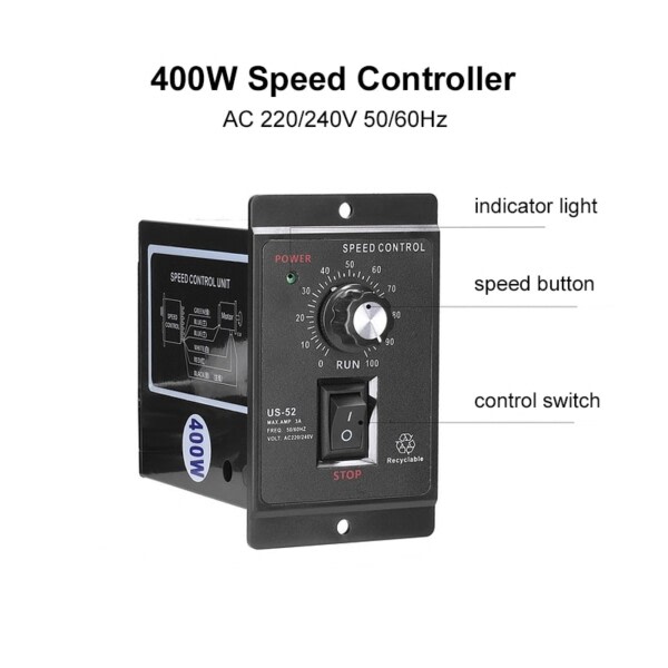 1st 400W AC Motor Speed Controller AC Mini Motor Speed Control Enhet