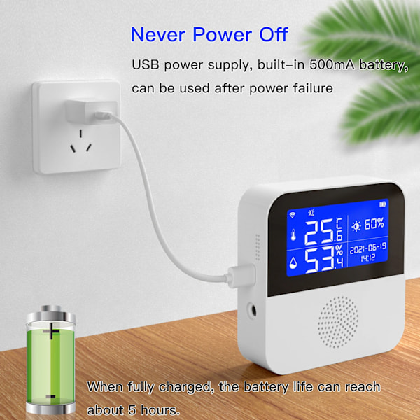 Smart WIFI Temperatur och Fuktighetssensor med Bakgrundsbelysning LCD Display Inomhus Termometer Hygrometer Mätare Stöd