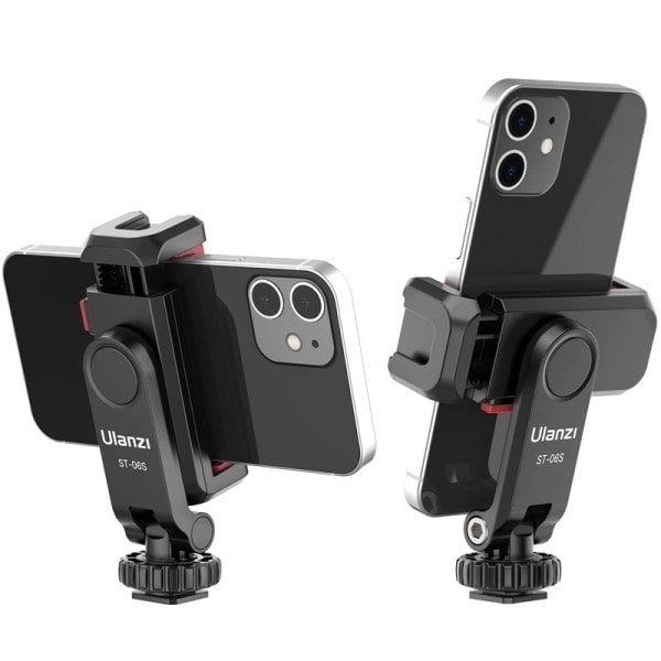 ST-06S Telefon holder Mount Clamp Clip Horizontal og lodret Shooting for Smartphone Cold Shoe Mount