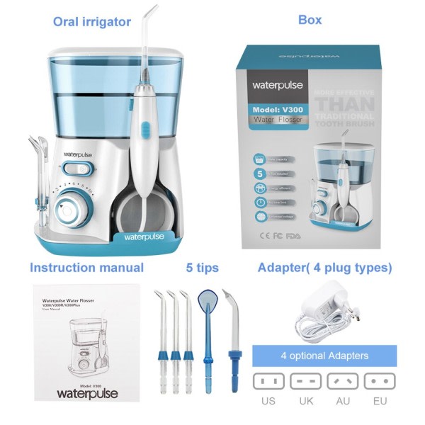 Oral Irrigator 5stk Tips Dental Water Flosser Elektrisk renser 800ml Munn Hygiene Dental Flosser