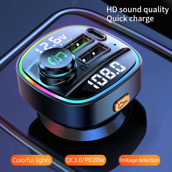 Bluetooth 5.0 FM sender Handsfree Bil Radio Modulator MP3 spiller Med 22.5W USB Super Quick Charge Adapter