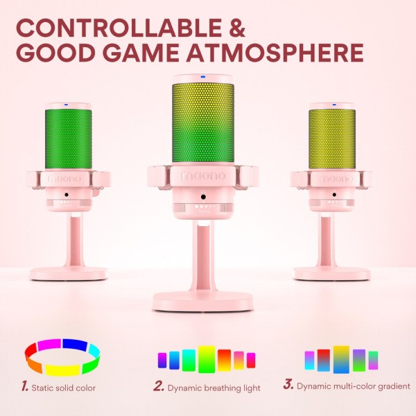 USB C-tyypin mikrofoni RGB valoilla mykistys nolla latenssi valvonta podcasting mikrofoni pelaamiseen
