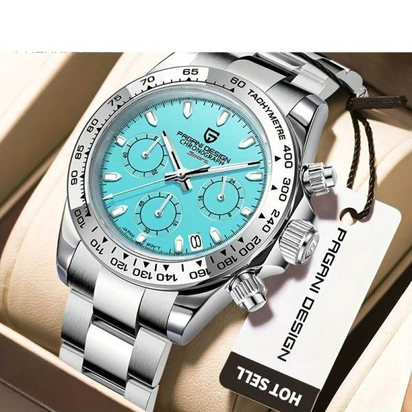 Rustfrit stål Bezel Mænd Quartz Armbåndsure Luksus Safir Glas Kronograf Ur