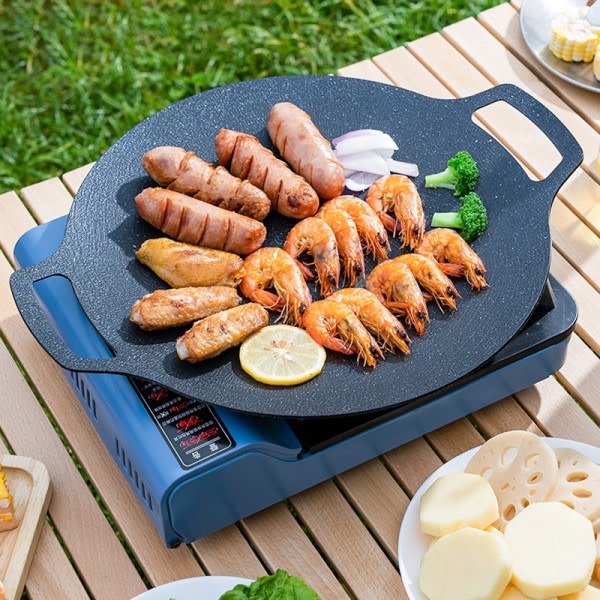 Grill panne koreansk rund non-stick grill plate utendørs reise camping steking panne