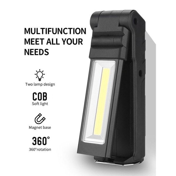 LED ficklampa + COB Arbete Ljus Med Magnetisk USB Uppladdningsbar Inbyggt Batteri Set Multi Funktion Foldning Ficklampa