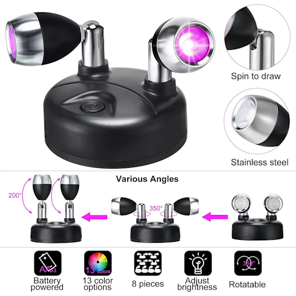 2 Pakkaus Kaukosäädin Langaton LED Kohdevalot Kierrettävä Accent Valot Akku Powered Puck Kuva Valot Sisä Kaappi Valot Seinä Lamppu