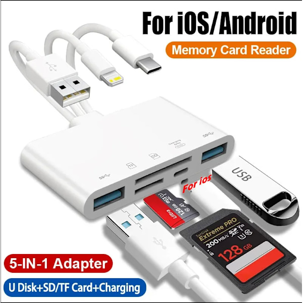 5 in 1 USB OTG sovitin latausportilla