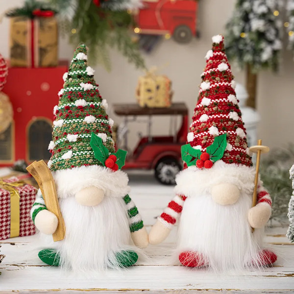 Jul docka släde tomte skidor tomtar med led ljus jul dekorationer