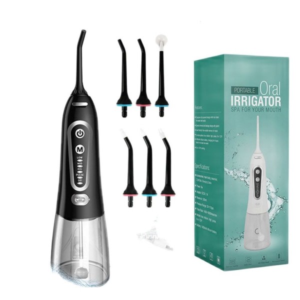 Oral Irrigator 5 Modus Bærbar Oppladbar Dental Vann Jet 6 dyser Vanntett 300ML Tank Vann Flosser