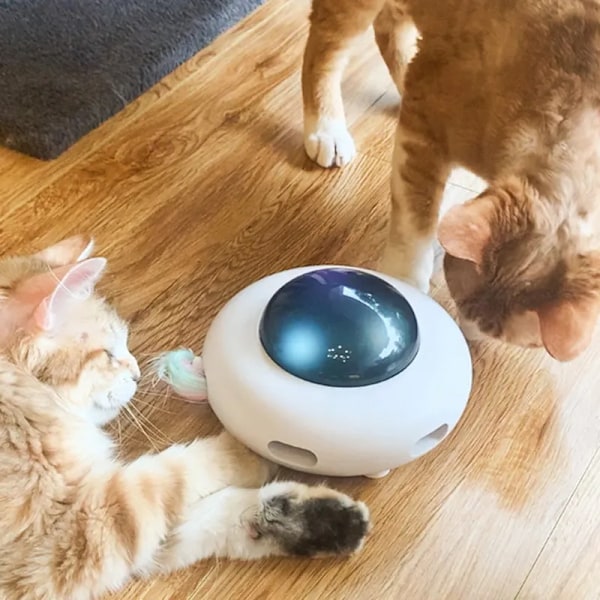 Husdjur Svängskiva Fångande Träning Leksaker USB Laddning Katt Teaser Utbytbar Fjäder Interaktiv Auto Katt Toy Smart Teaser